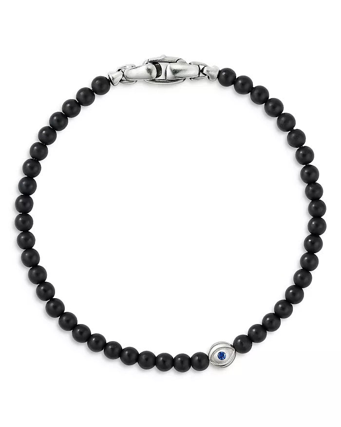 DAVID YURMAN SPIRITUAL ONYX &amp; SAPPHIRES BEADS EVIL EYE BRACELET