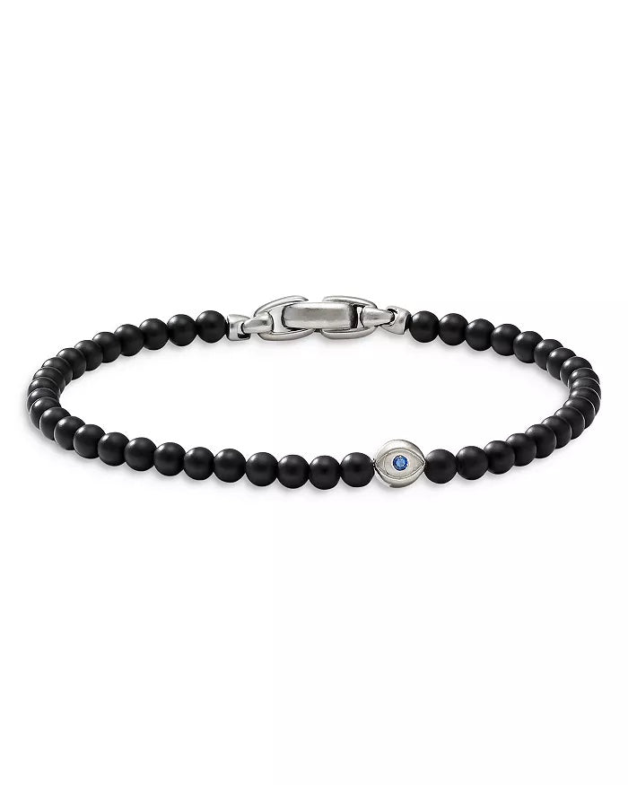 DAVID YURMAN SPIRITUAL ONYX &amp; SAPPHIRES BEADS EVIL EYE BRACELET