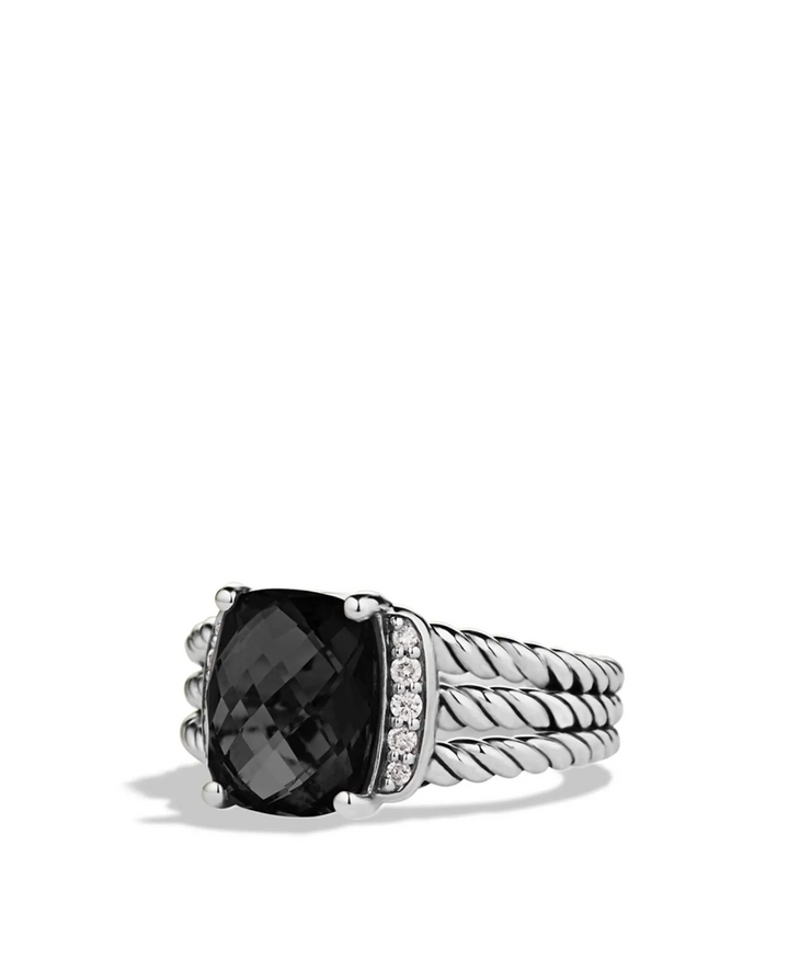 DAVID YURMAN WHEATON SILVER BLACK ONYX &amp; PAVE DIAMONDS RING