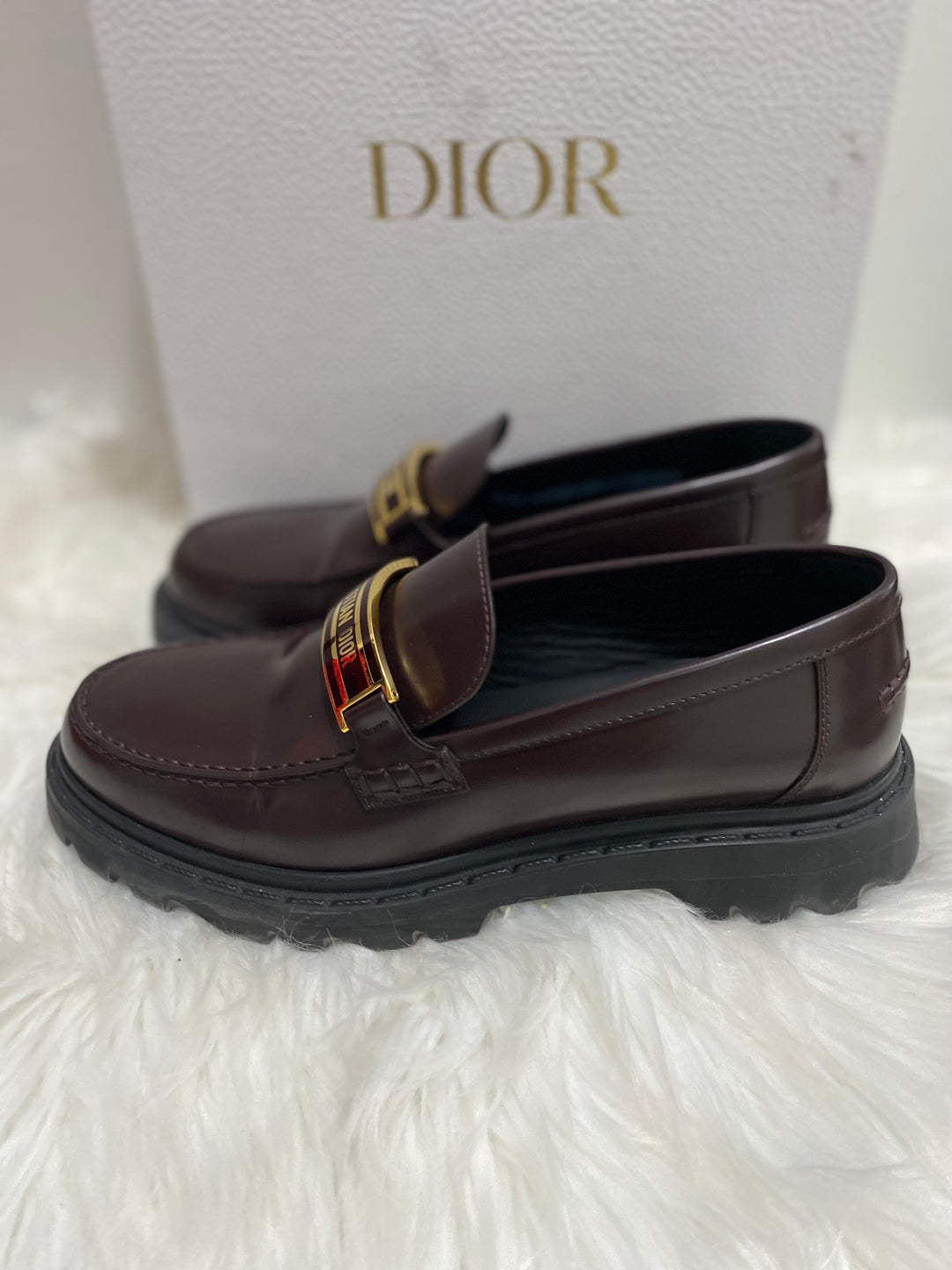 正規品　Christian Dior ディオール DIOR CODEローファー Dior Women CD Shoes Dior Code Loafer Black Brushed Calfskin