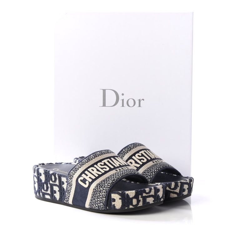 DIOR OBLIQUE D-WAY PLATFORM SANDALS DEEP BLUE