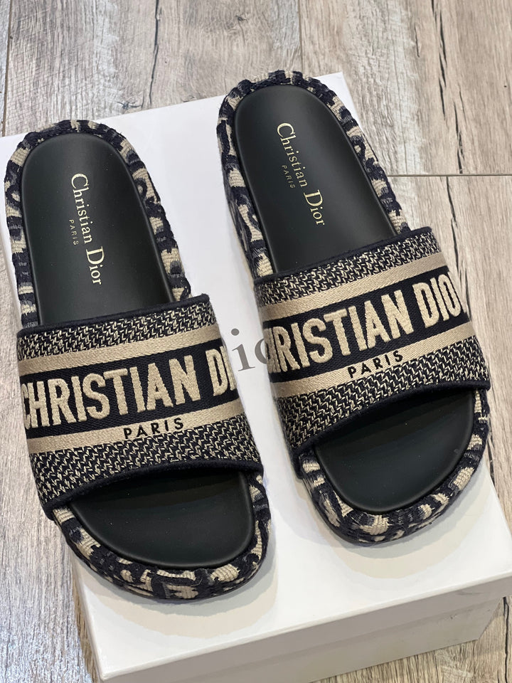 DIOR OBLIQUE D-WAY PLATFORM SANDALS DEEP BLUE