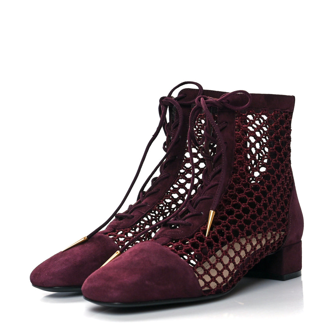 DIOR SUEDE CALFSKIN FISHNET NAUGHTILY D ANKLE BOOTS