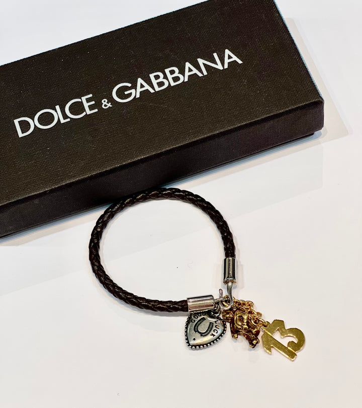 DOLCE &amp; GABBANA LUCKY CHARMS LEATHER BRACELET