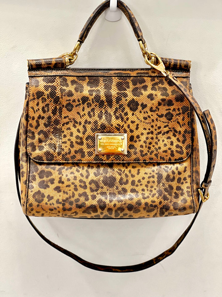DOLCE &amp; GABBANA CALFSKIN EMBOSSED LEOPARD PRINT MISS SICILY SHOPPER TOTE BAG