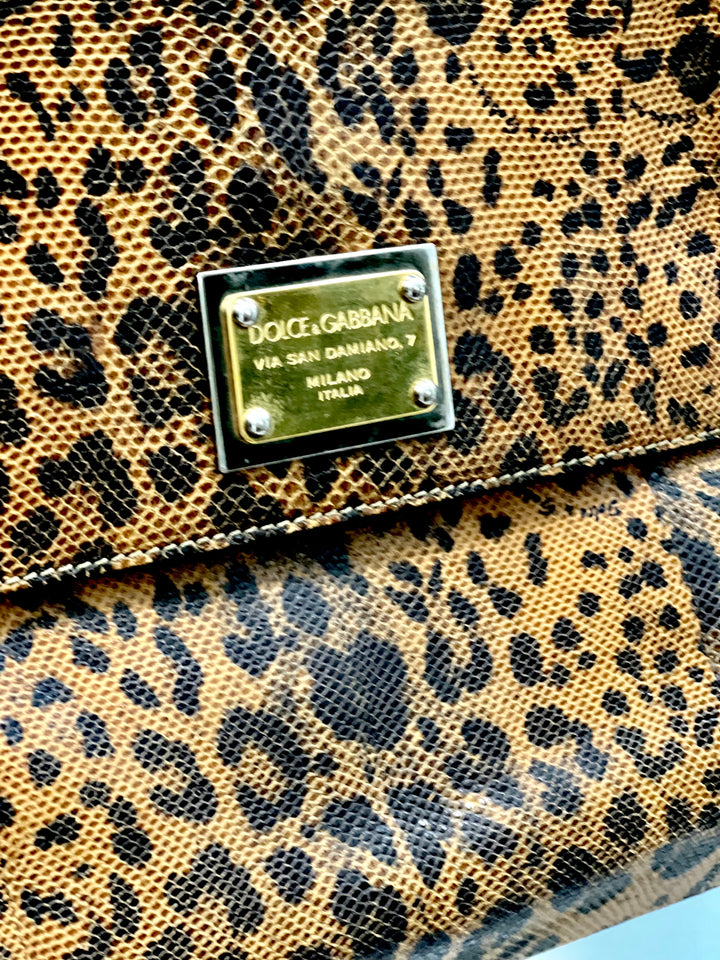 DOLCE &amp; GABBANA CALFSKIN EMBOSSED LEOPARD PRINT MISS SICILY SHOPPER TOTE BAG