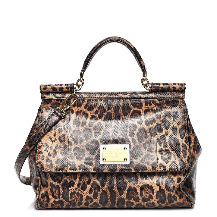 DOLCE &amp; GABBANA CALFSKIN EMBOSSED LEOPARD PRINT MISS SICILY SHOPPER TOTE BAG