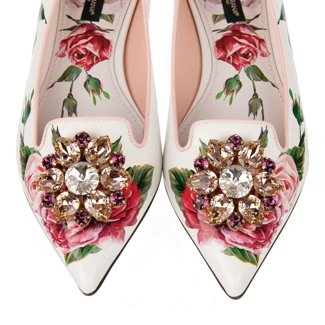 DOLCE &amp; GABBANA ROSE CRYSTAL BROOCH BALLET FLATS