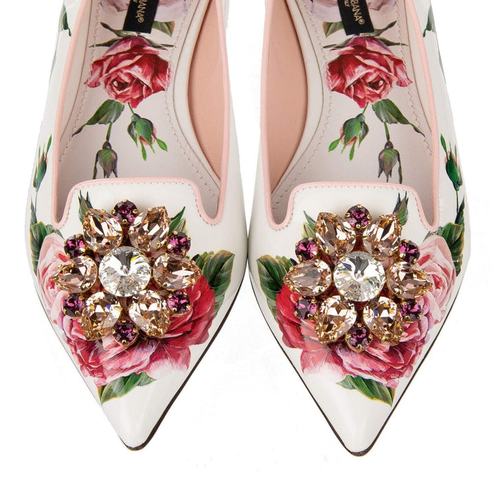 DOLCE &amp; GABBANA ROSE CRYSTAL BROOCH BALLET FLATS