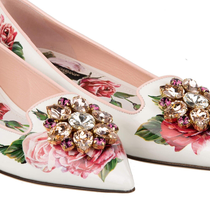 DOLCE &amp; GABBANA ROSE CRYSTAL BROOCH BALLET FLATS
