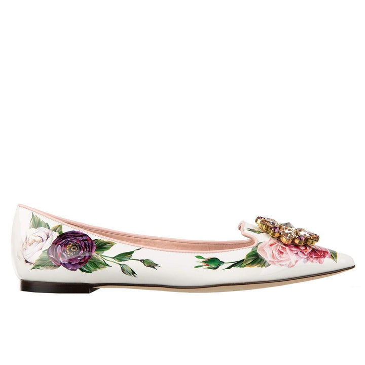 DOLCE &amp; GABBANA ROSE CRYSTAL BROOCH BALLET FLATS