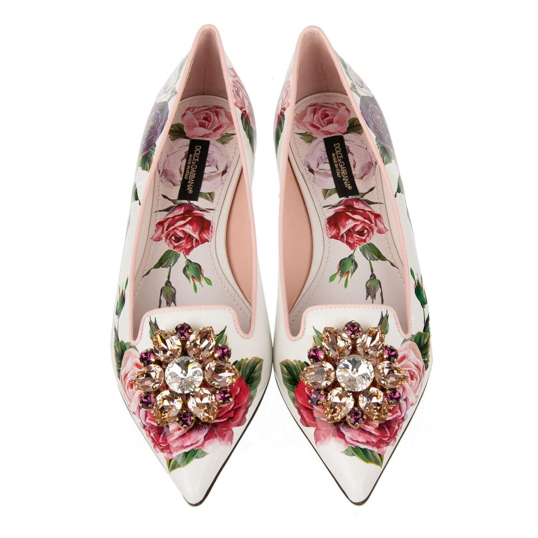 DOLCE &amp; GABBANA ROSE CRYSTAL BROOCH BALLET FLATS