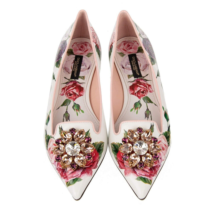 DOLCE &amp; GABBANA ROSE CRYSTAL BROOCH BALLET FLATS