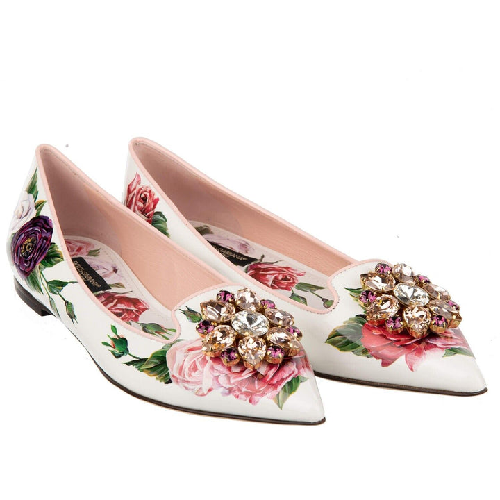 DOLCE &amp; GABBANA ROSE CRYSTAL BROOCH BALLET FLATS