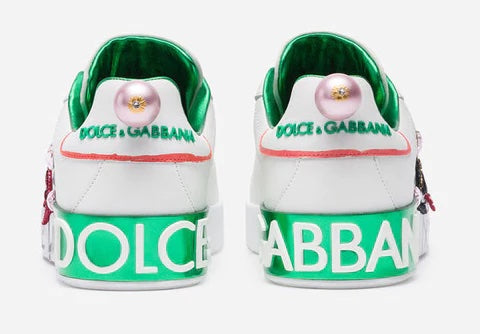 DOLCE &amp; GABBANA CALFSKIN NAPPA PORTOFINO PATCH EMBROIDERY SNEAKERS