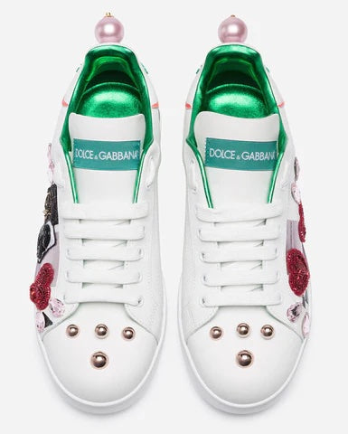 DOLCE &amp; GABBANA CALFSKIN NAPPA PORTOFINO PATCH EMBROIDERY SNEAKERS