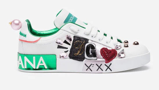 DOLCE &amp; GABBANA CALFSKIN NAPPA PORTOFINO PATCH EMBROIDERY SNEAKERS