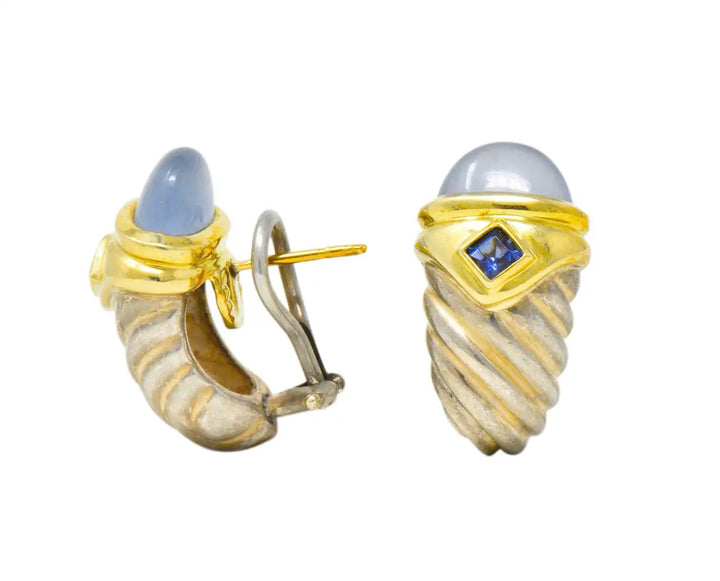 DAVID YURMAN SILVER 14K GOLD CHALCEDONY IOLITE EARRINGS