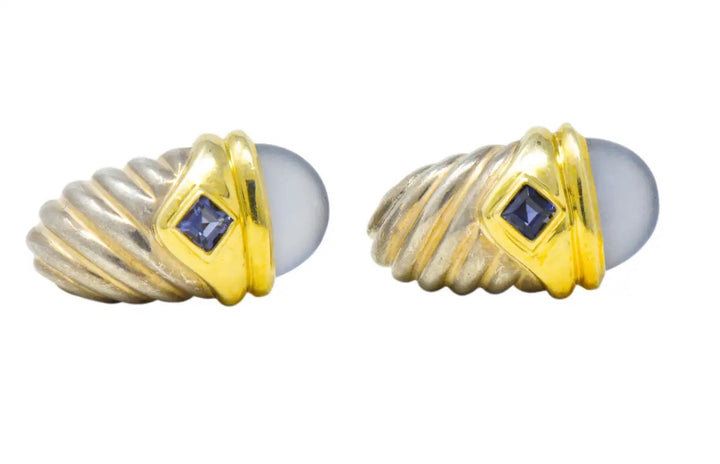DAVID YURMAN SILVER 14K GOLD CHALCEDONY IOLITE EARRINGS
