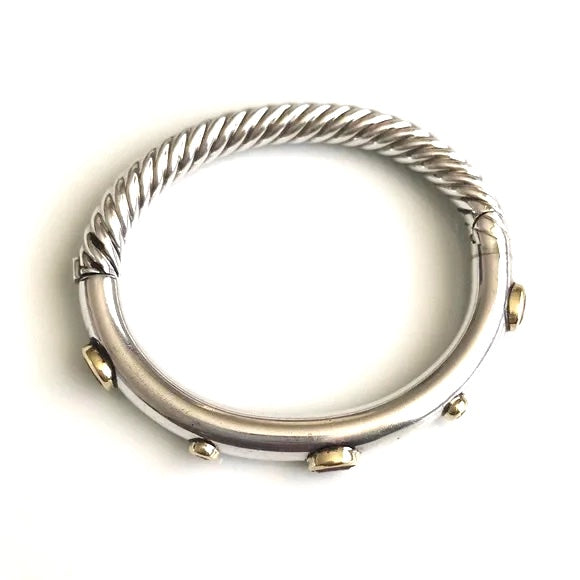 DAVID YURMAN SILVER &amp; 18K GOLD PINK TOURMALINE &amp; DIAMOND BANGLE BRACELET