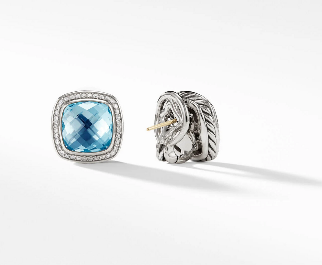 DAVID YURMAN ALBION BLUE TOPAZ AND PAVE DIAMONDS STUD EARRINGS