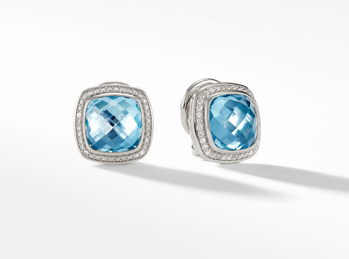 DAVID YURMAN ALBION BLUE TOPAZ AND PAVE DIAMONDS STUD EARRINGS