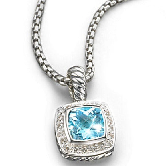 David Yurman Petite Albion Pendant Blue Topaz Necklace