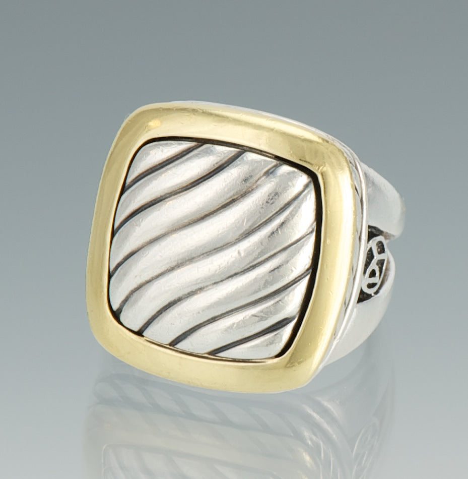 DY STERLING SILVER &amp; 18K GOLD ALBION SCULPTED CABLE RING