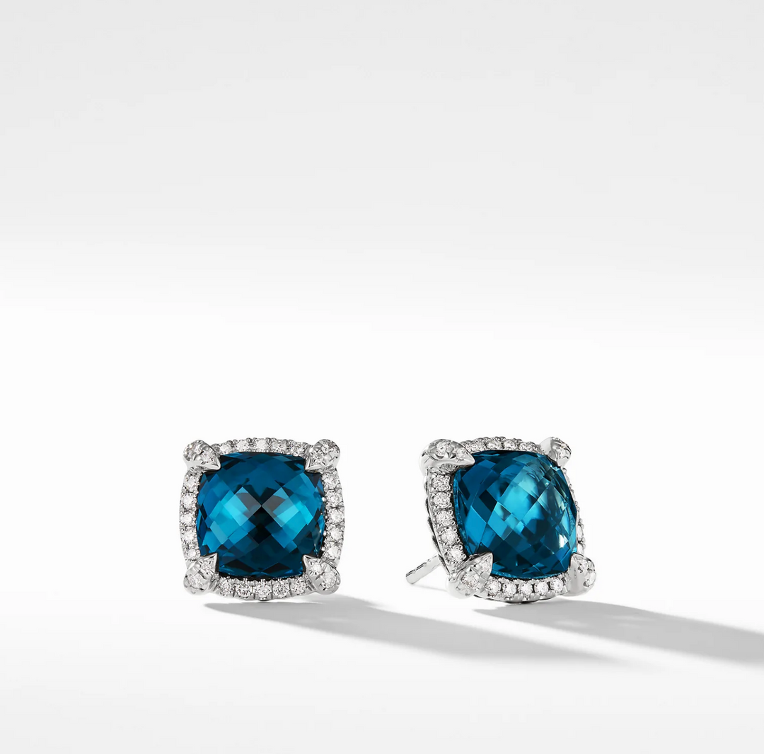 DAVID YURMAN Chatelaine® Pavé Bezel Earring with Hampton Blue Topaz &amp; Diamonds