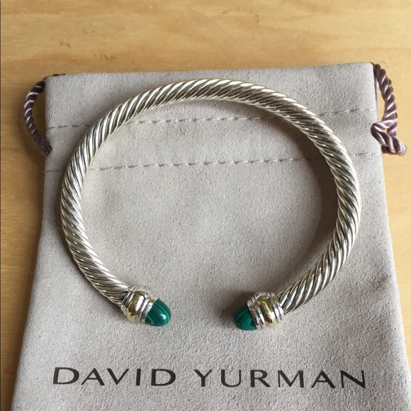 David Yurman Cable Classics Bracelet Green Onyx Silver 14K Gold