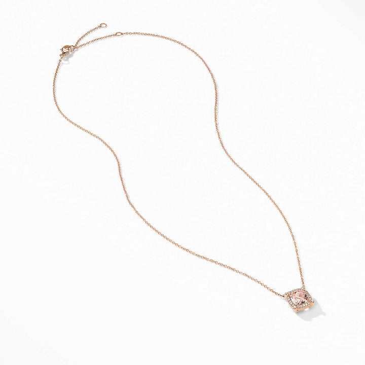 DAVID YURMAN Petite Chatelaine® Pavé BEZEL 18K ROSE GOLD MORGANITE &amp; DIAMONDS NECKLACE