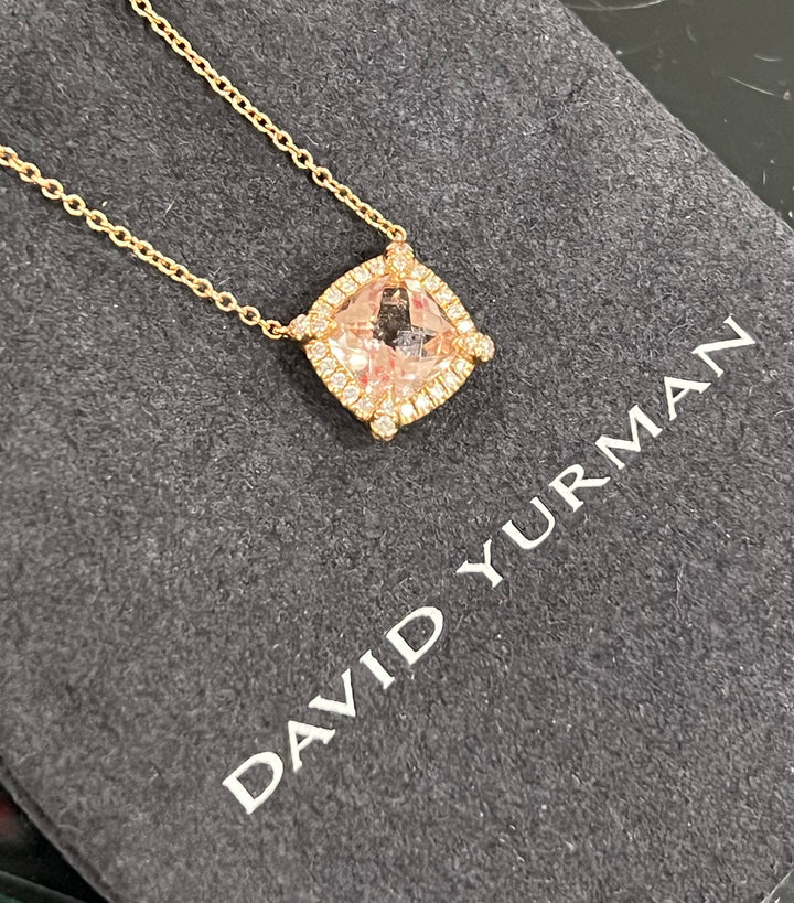 DAVID YURMAN Petite Chatelaine® Pavé BEZEL 18K ROSE GOLD MORGANITE &amp; DIAMONDS NECKLACE