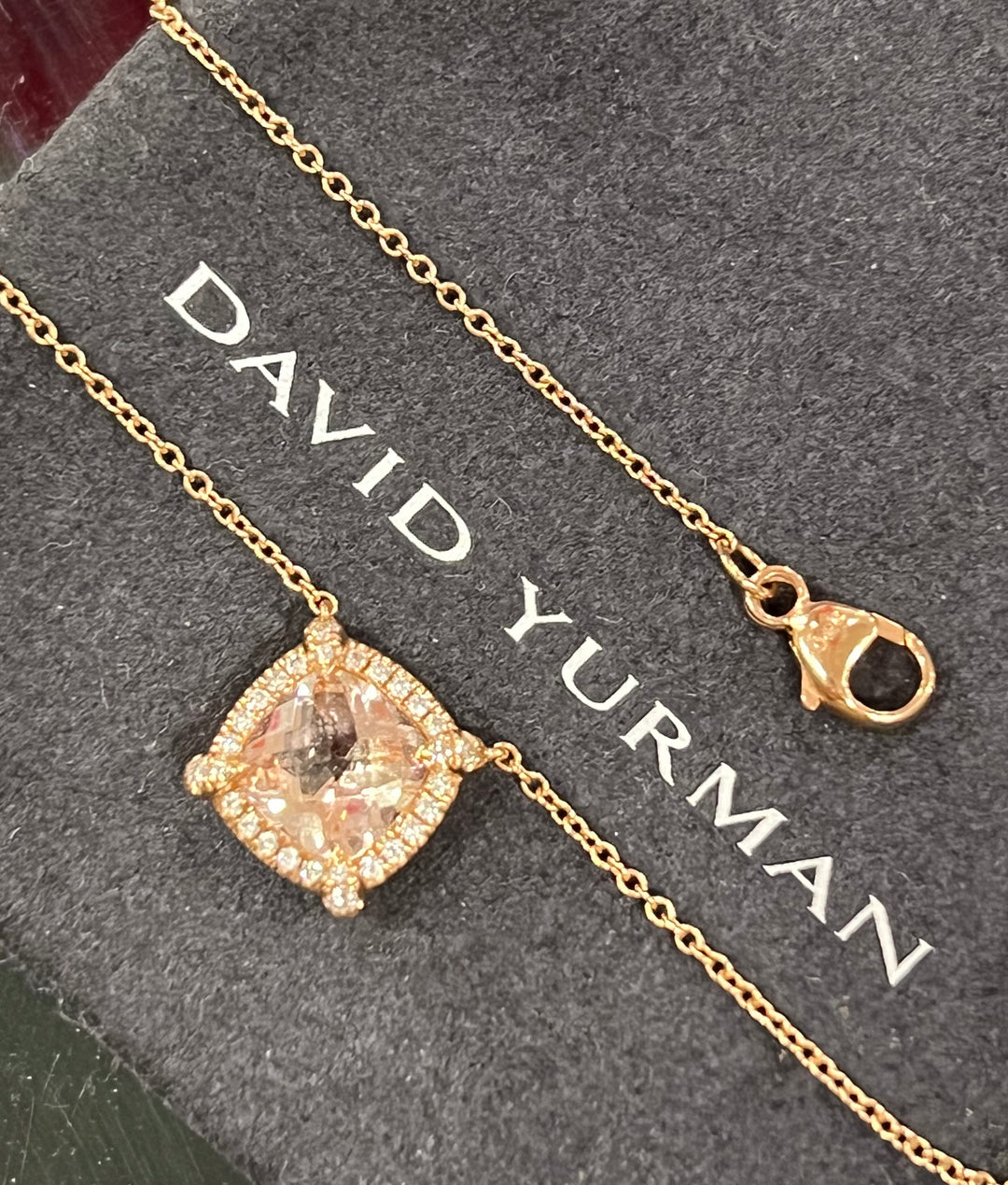 DAVID YURMAN Petite Chatelaine® Pavé BEZEL 18K ROSE GOLD MORGANITE &amp; DIAMONDS NECKLACE