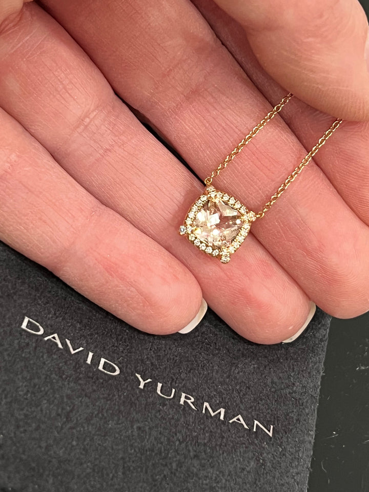 DAVID YURMAN Petite Chatelaine® Pavé BEZEL 18K ROSE GOLD MORGANITE &amp; DIAMONDS NECKLACE