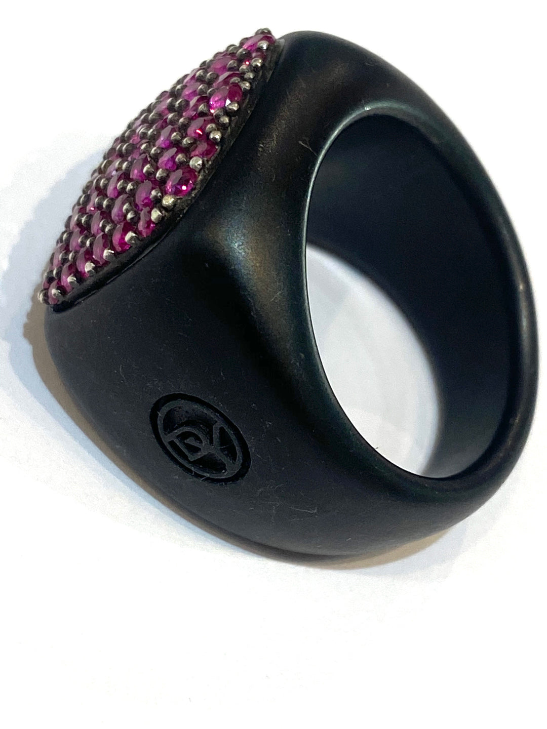 DAVID YURMAN PAVE COLLECTION DIAMOND &amp; RUBIES SIGNET TITANIUM RING