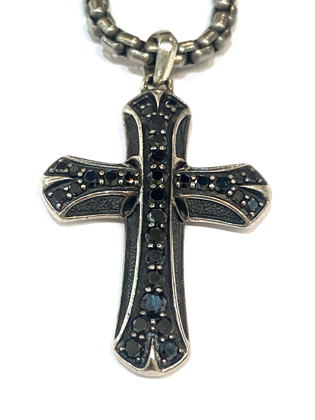 DAVID YURMAN STERLING SILVER BLACK DIAMONDS CROSS NECKLACE