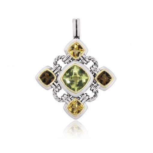 DAVID YURMAN LARGE STERLING SILVER &amp; 18K GOLD PERIDOT MULTI GEMSTONE PENDANT