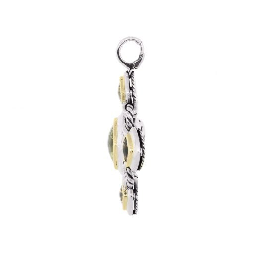 DAVID YURMAN LARGE STERLING SILVER &amp; 18K GOLD PERIDOT MULTI GEMSTONE PENDANT