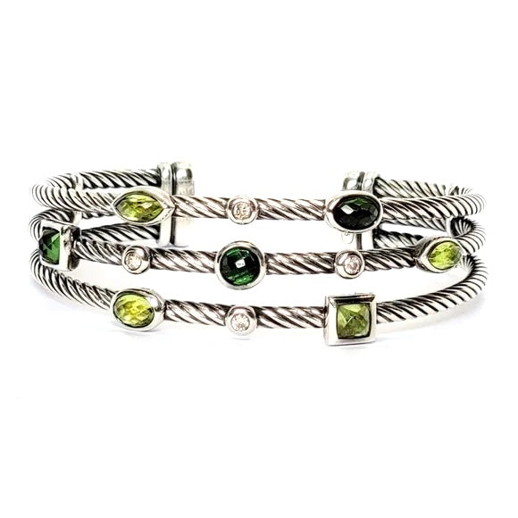 DAVID YURMAN THREE ROW CONFETTI PERIDOT TOURMALINE DIAMOND BRACELET