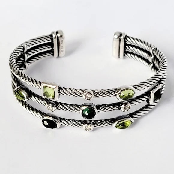 DAVID YURMAN THREE ROW CONFETTI PERIDOT TOURMALINE DIAMOND BRACELET