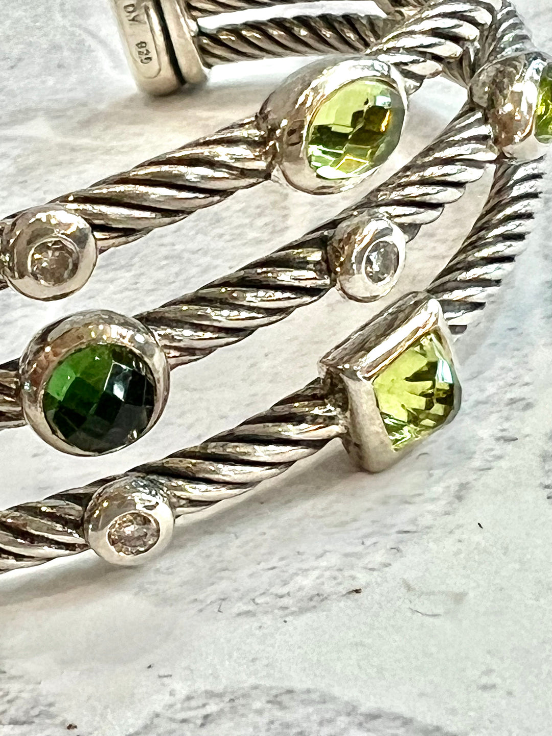 DAVID YURMAN THREE ROW CONFETTI PERIDOT TOURMALINE DIAMOND BRACELET