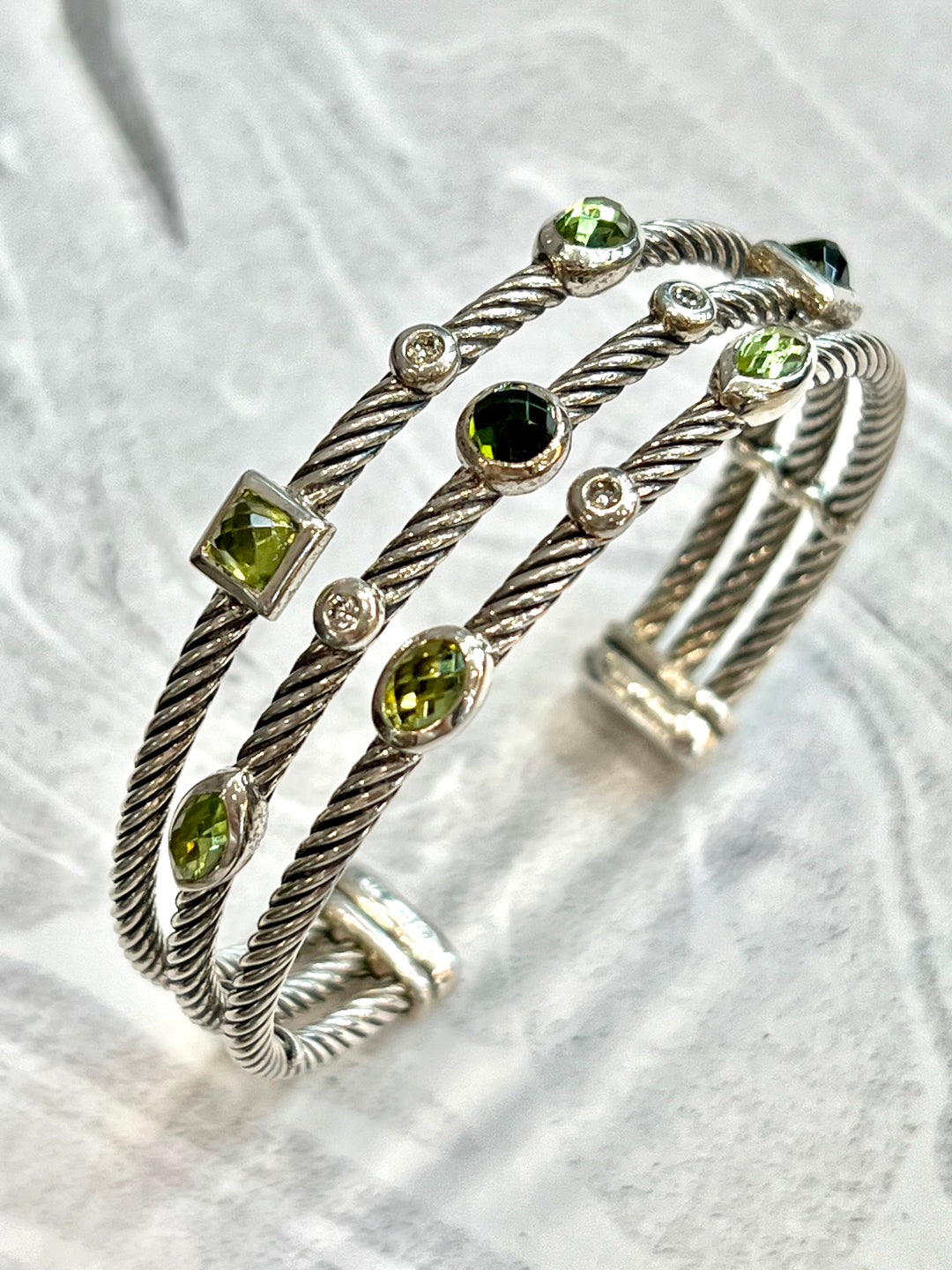 DAVID YURMAN THREE ROW CONFETTI PERIDOT TOURMALINE DIAMOND BRACELET