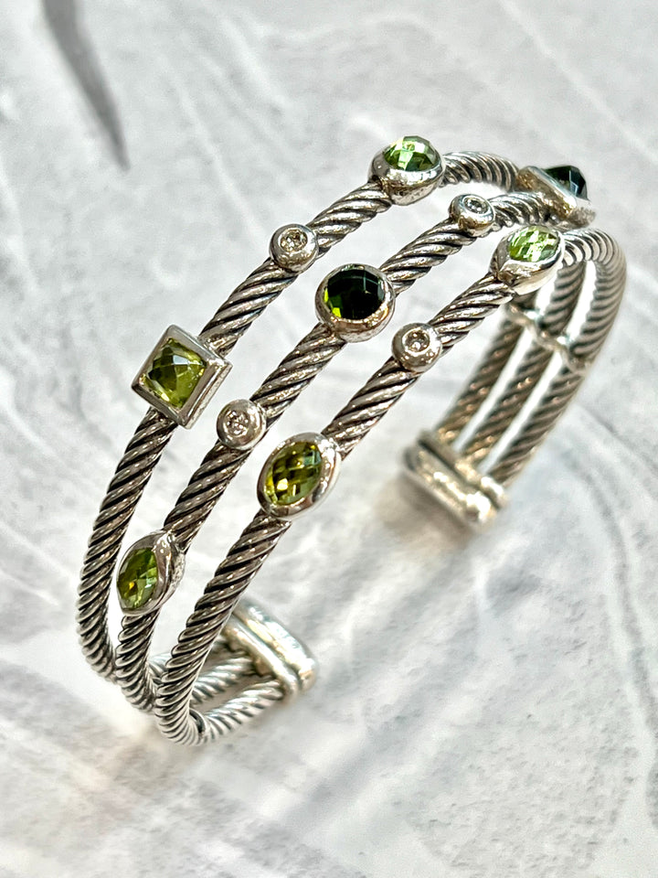 DAVID YURMAN THREE ROW CONFETTI PERIDOT TOURMALINE DIAMOND BRACELET
