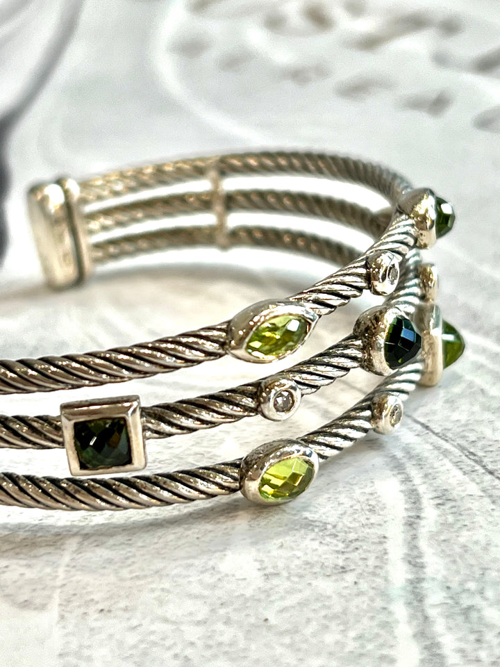 DAVID YURMAN THREE ROW CONFETTI PERIDOT TOURMALINE DIAMOND BRACELET