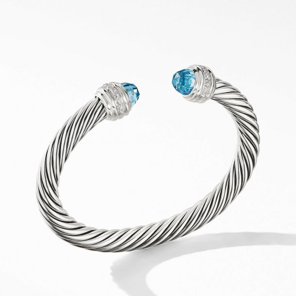 DAVID YURMAN BLUE TOPAZ AND DIAMOND CABLE BRACELET