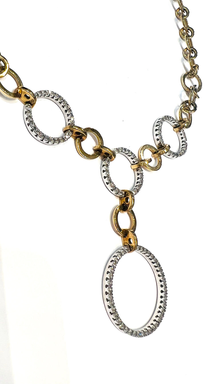 GOLD 14K AND DIAMONDS CIRCLES CHAIN LINK NECKLACE