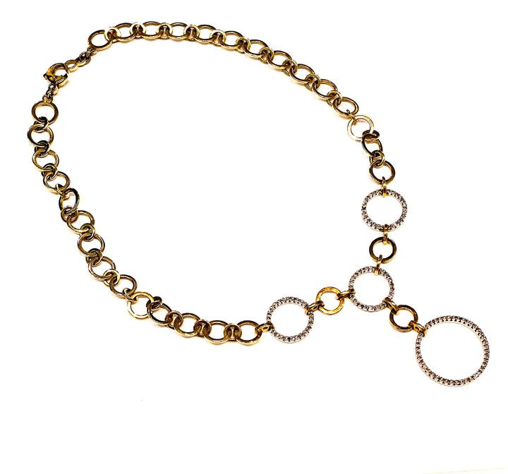 GOLD 14K AND DIAMONDS CIRCLES CHAIN LINK NECKLACE