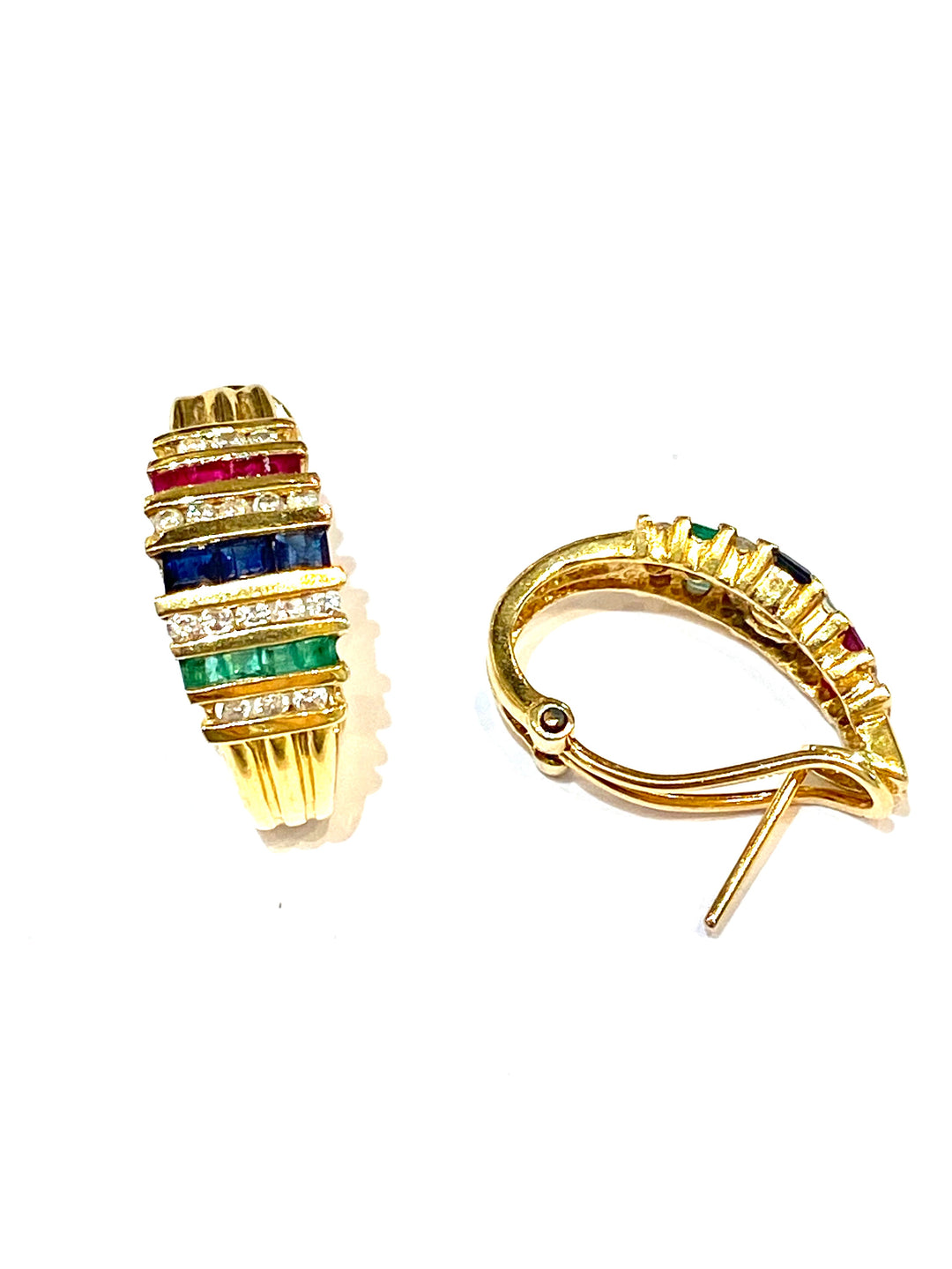 DIAMOND SAPPHIRE RUBY &amp; EMERALD HOOP EARRINGS