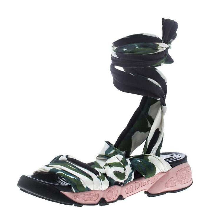 Dior Printed Satin Brooklyn Wrap Around Sandals