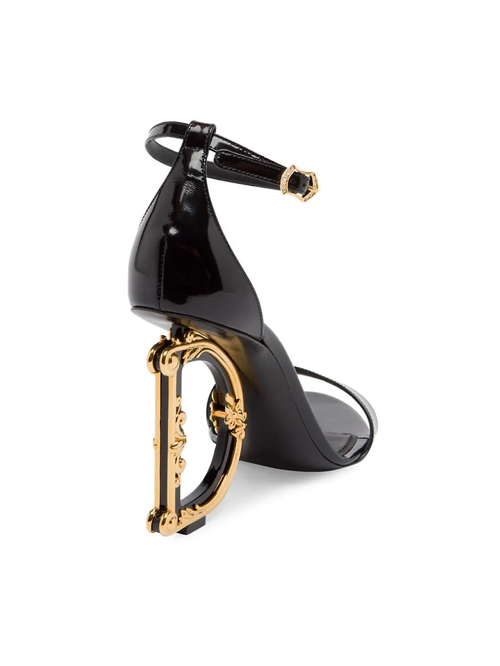 DOLCE &amp; GABBANA SCULPTED HEEL PATENT LEATHER SANDALS